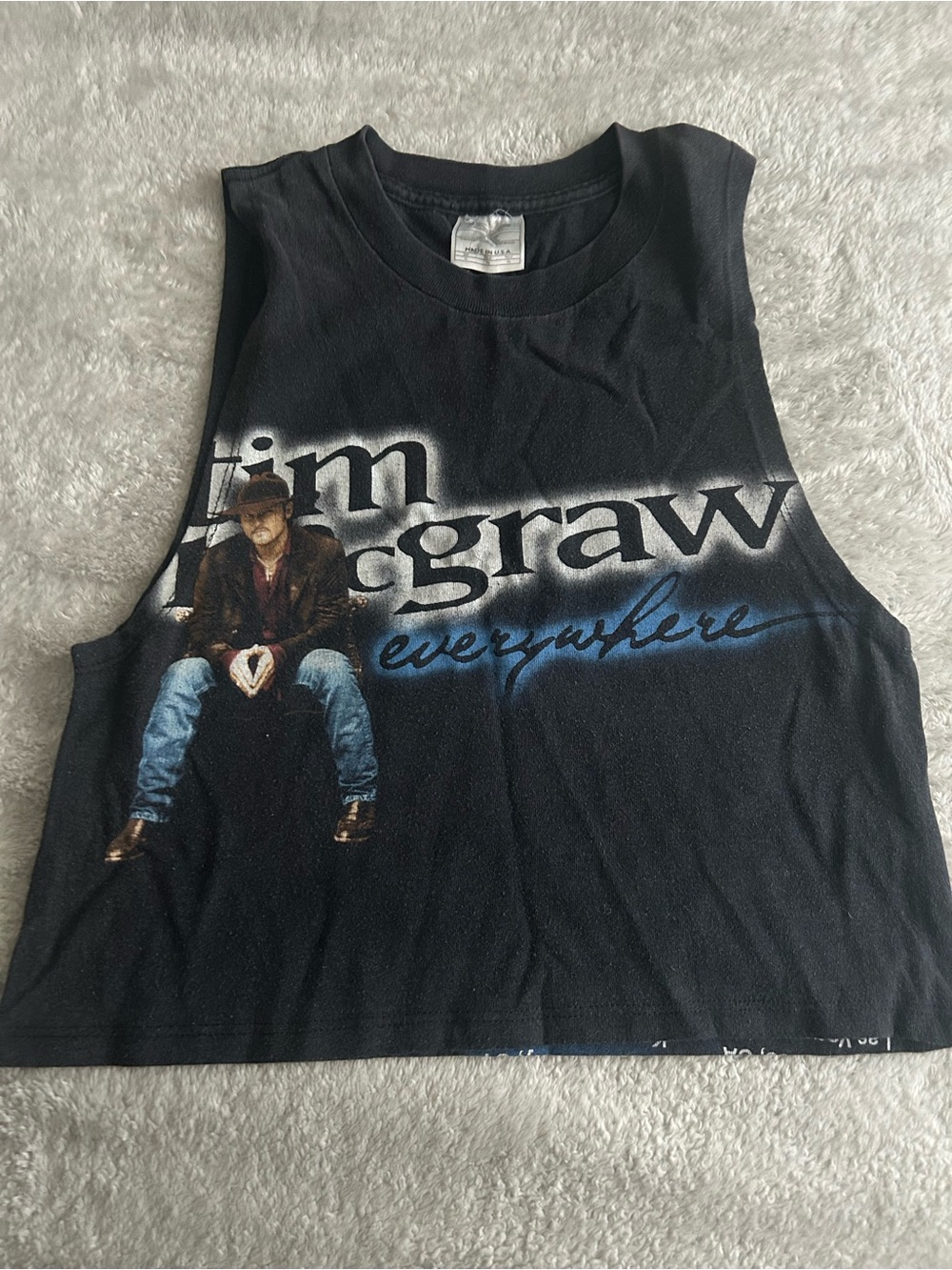 Vintage Tim McGraw "Everywhere" Black Graphic cropped cut off tank